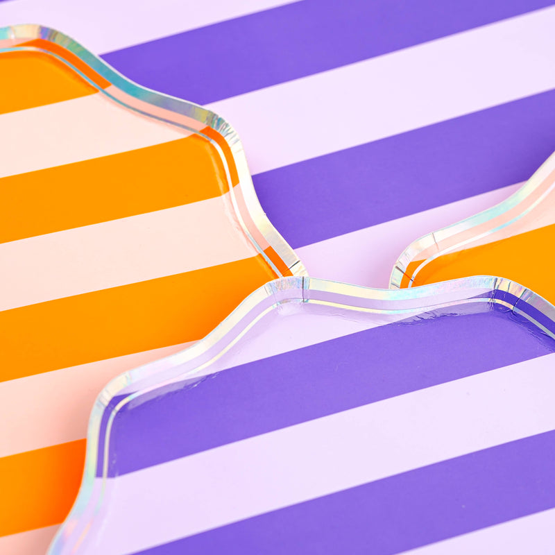 Pink, Orange & Purple Spooky Stripes Dessert Paper Plates