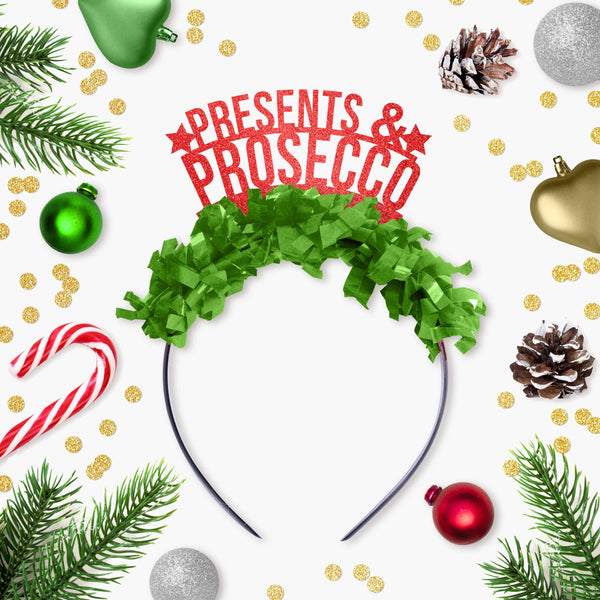 Presents & Prosecco Holiday Christmas Party Crown Headband: Red/Green