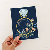Navy Floral Congratulations Ring Engagement Card: White