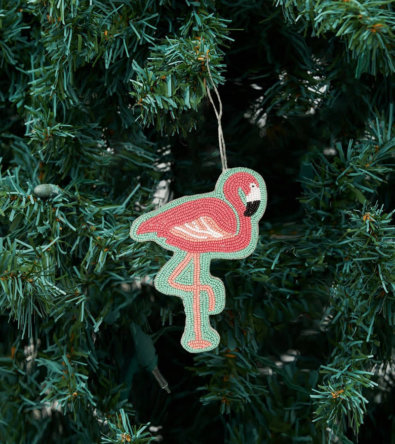 Christmas Flamingo Beaded Ornament