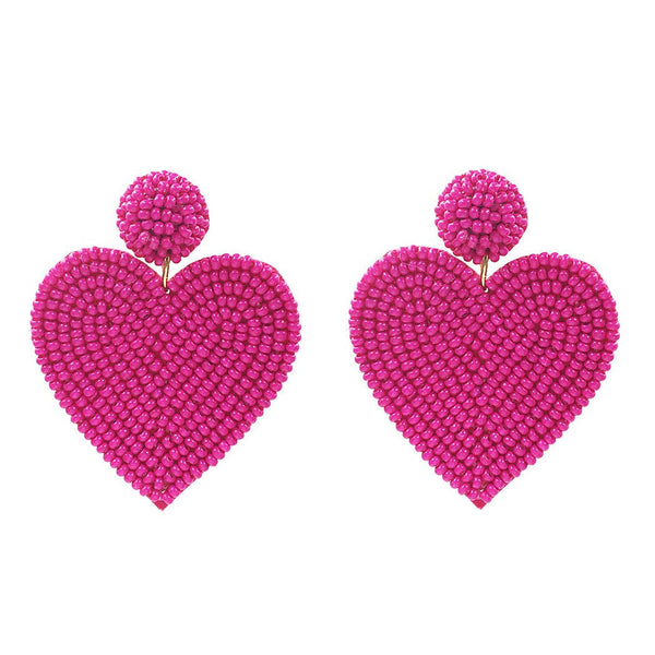 Pink Beaded Heart Valentine's Day Earrings