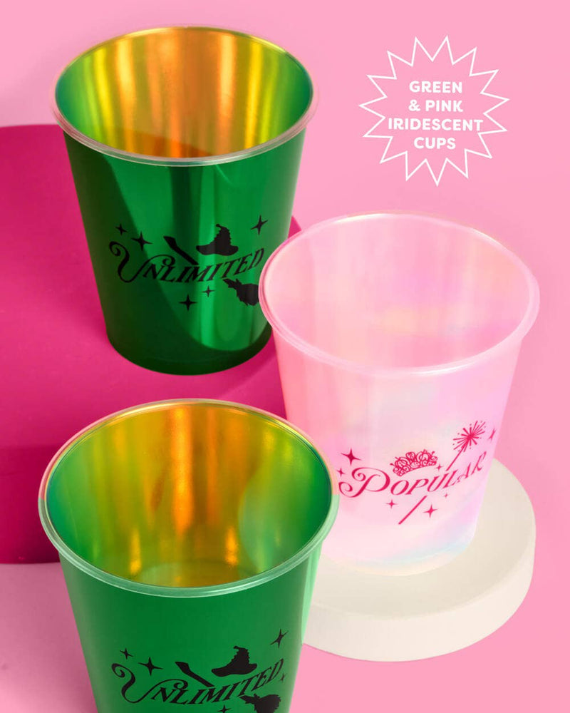 Emerald City Cups - 16 plastic cups,Emerald City Cupcake Set - 24 sets of liners + toppers, wizard, witch, pink, green