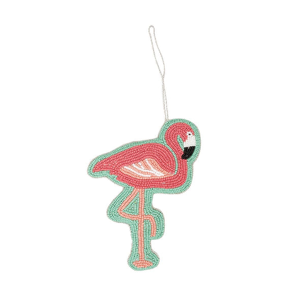 Christmas Flamingo Beaded Ornament