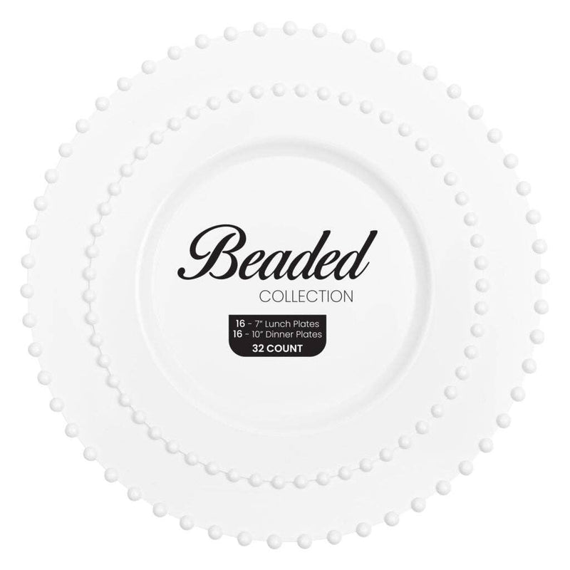 7" & 10" Combo White Disposable China Like Plastic Plates White Rim: 128pcs
