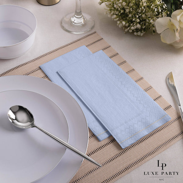 Ice Blue with Silver Guest Paper Napkins | 16 Napkins: 16 Dinner Napkins