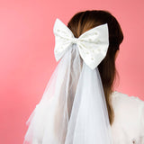 White Hair Bow and Wedding Veil for Bride