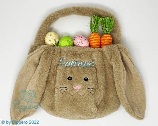 Brown Furry Bunny Easter Basket