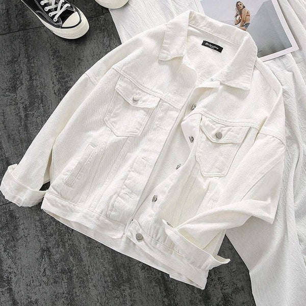 Oversized Vintage White Denim Jacket: WHITE / S
