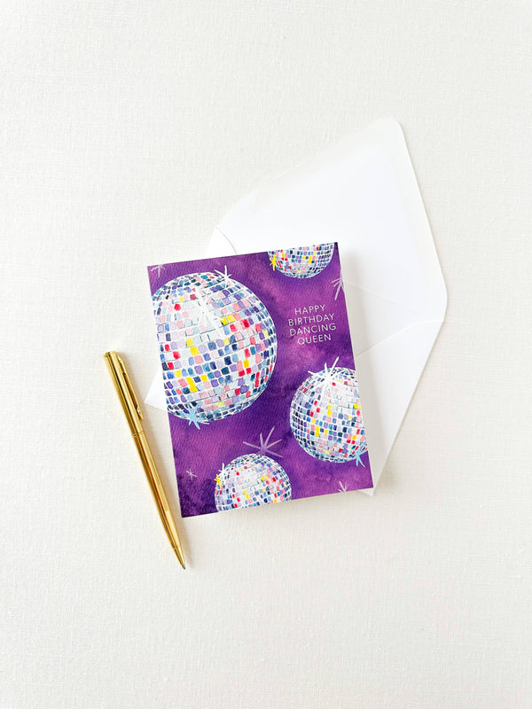 Disco Ball Dancing Queen Happy Birthday Greeting Card