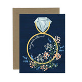 Navy Floral Congratulations Ring Engagement Card: White