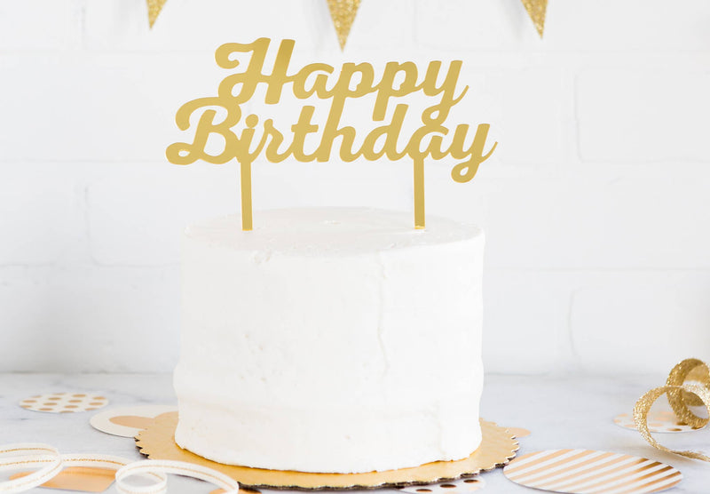 Gold Happy Birthday 
 Cake Topper