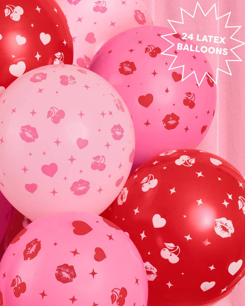 Lucky in Love Balloon Pack - 24 latex balloons, Valentine's Day, Bachelorette, Pink, Cherry
