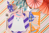 Pink, Orange & Purple Spooky Stripes Dessert Paper Plates