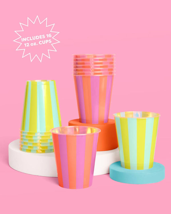 Pool Party Cups - 16 plastic cups, summer, kids, pink, blue