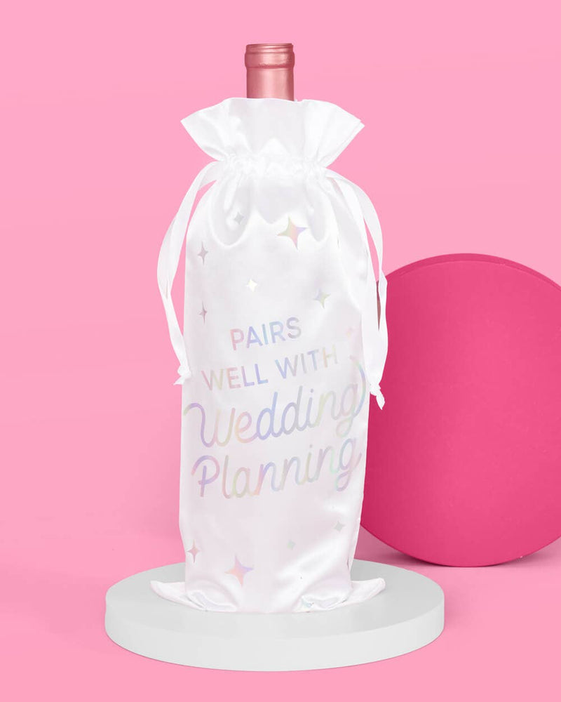 Just Engaged Wine Bag - white satin bottle bag