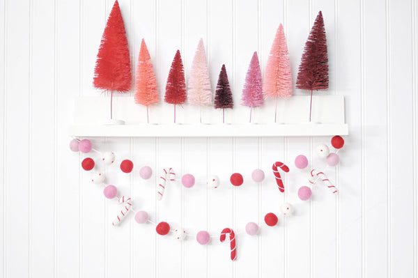 Pink and Red Felt Candy Cane Garland: 6 feet