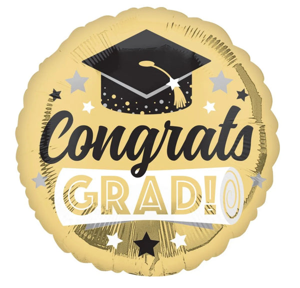 18" Congrats Grad Shiny Gold Balloon
