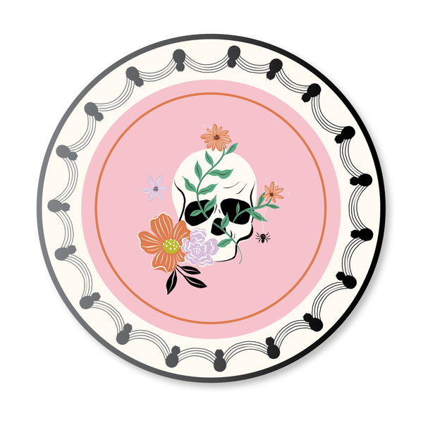 FLORAL HALLOWEEN SKULLS & SPIDERS DESSERT PLATES