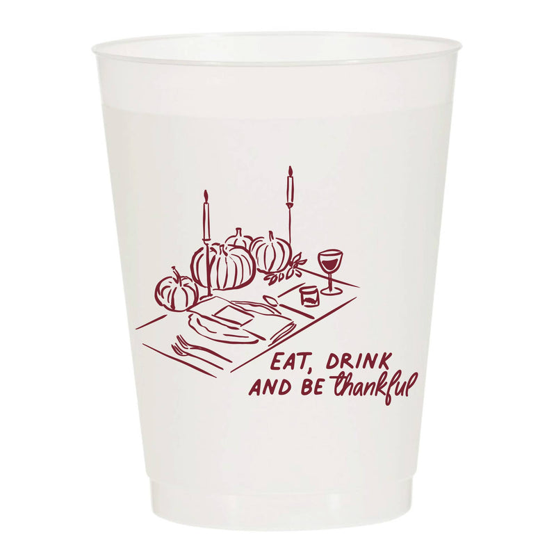 Eat Drink and Be Thankful Dinning Frosted Cups  Thanksgiving: Pack of 6