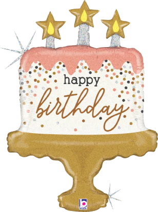 Betallic Birthday Cake Confetti 26 inch Shaped Foil Balloon Holographic Packaged