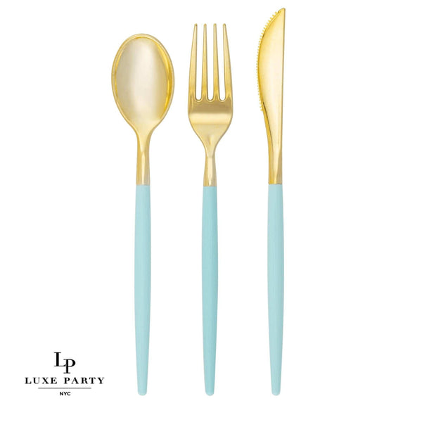 Mint • Gold Plastic Cutlery Set | 32 Pieces