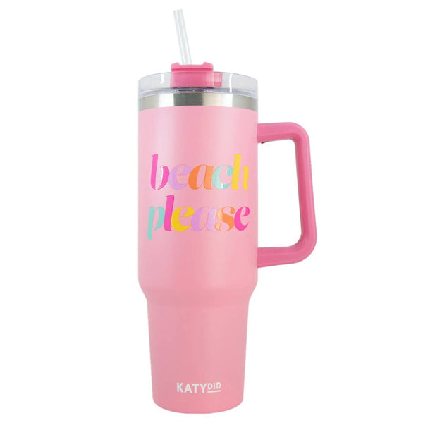 Light Pink Beach Please Tumbler Cup w/ Handle: Light Pink