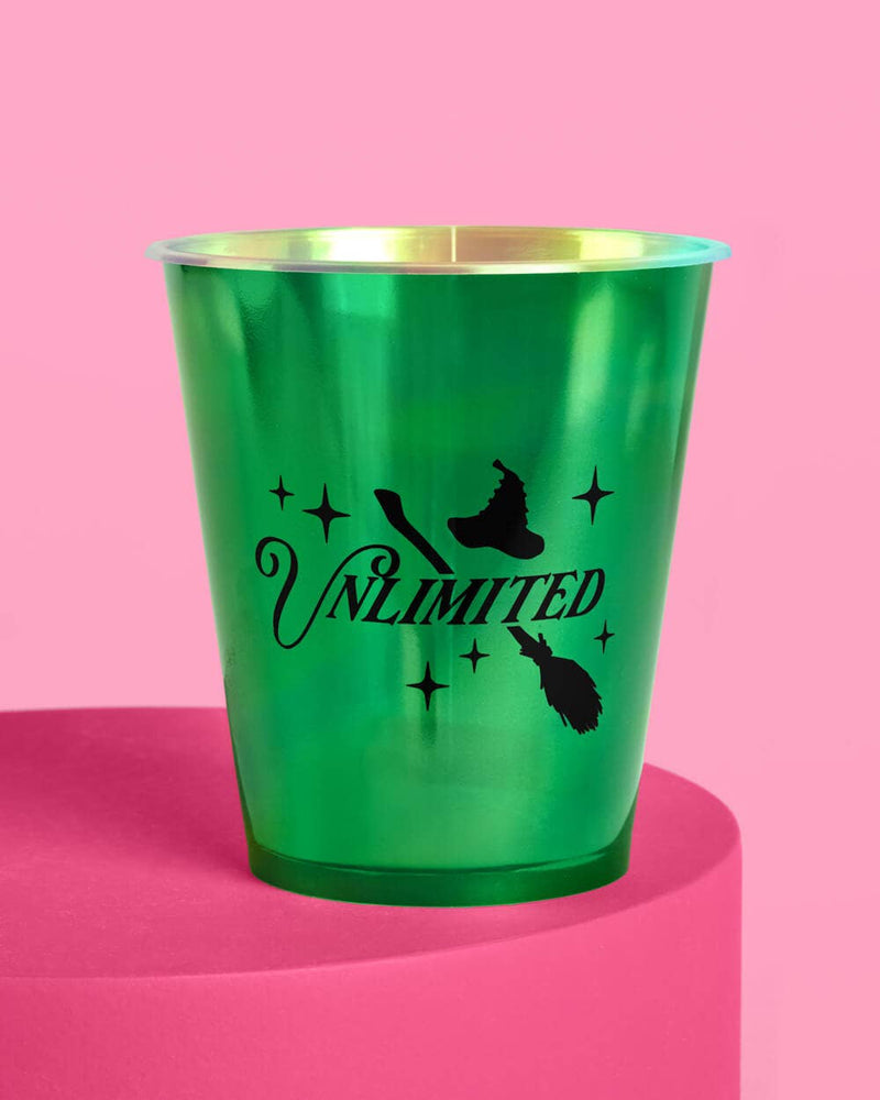 Emerald City Cups - 16 plastic cups,Emerald City Cupcake Set - 24 sets of liners + toppers, wizard, witch, pink, green