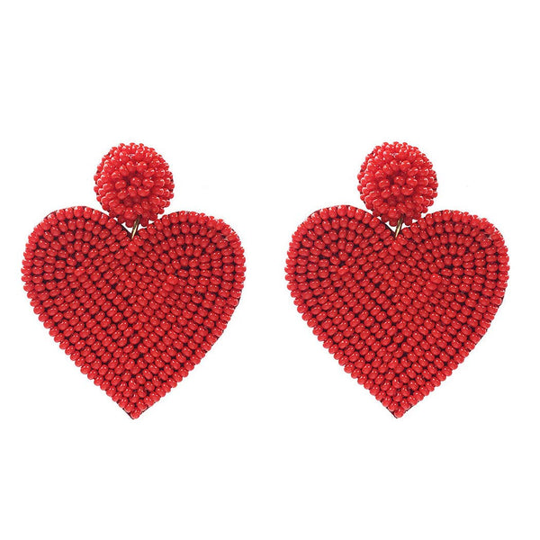 Red Beaded Heart Valentine's Day Earrings