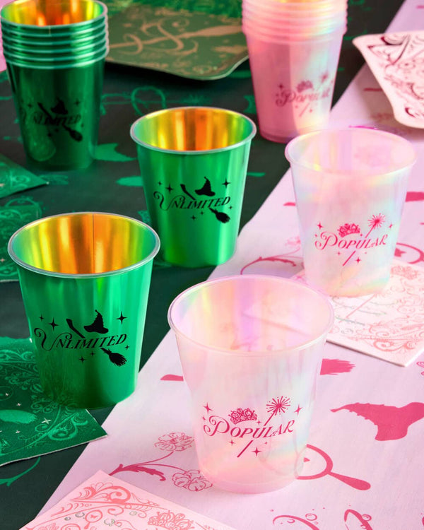 Emerald City Cups - 16 plastic cups,Emerald City Cupcake Set - 24 sets of liners + toppers, wizard, witch, pink, green
