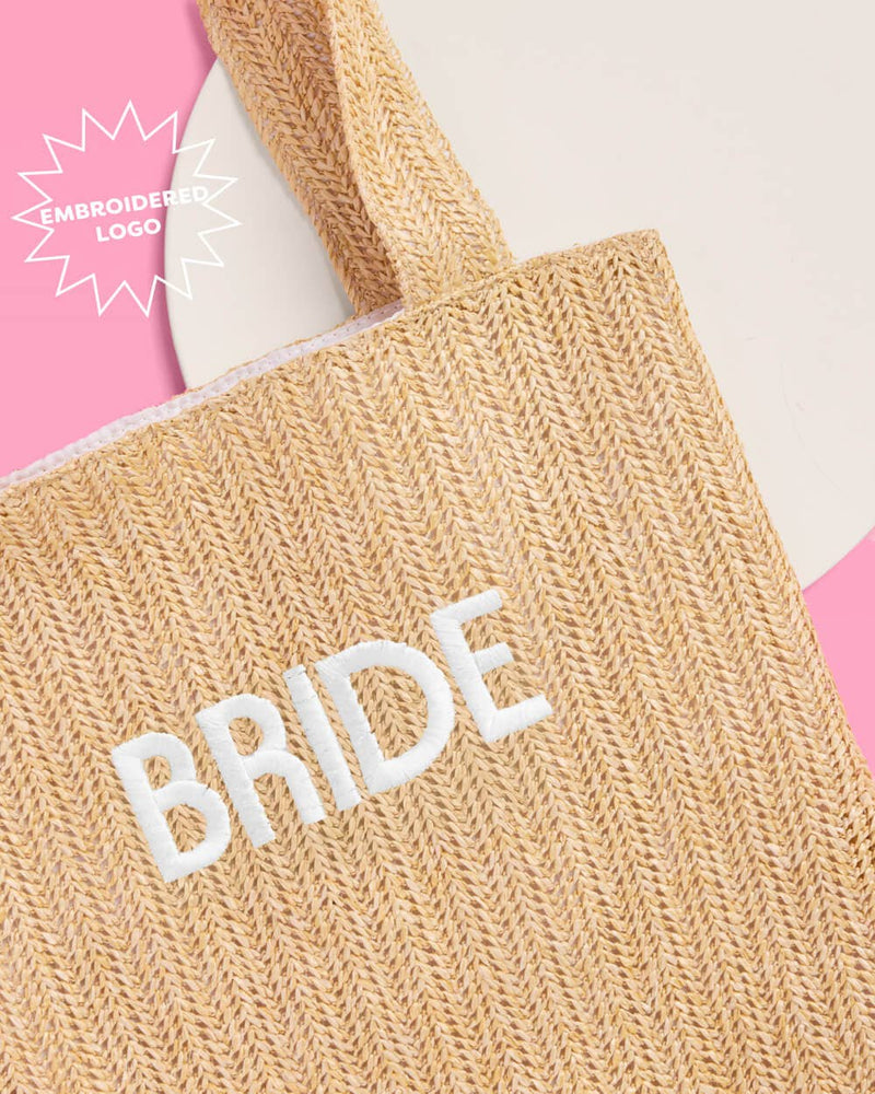 Bride Beach Tote - embroidered straw tote, Bride Gift, Bachelorette
