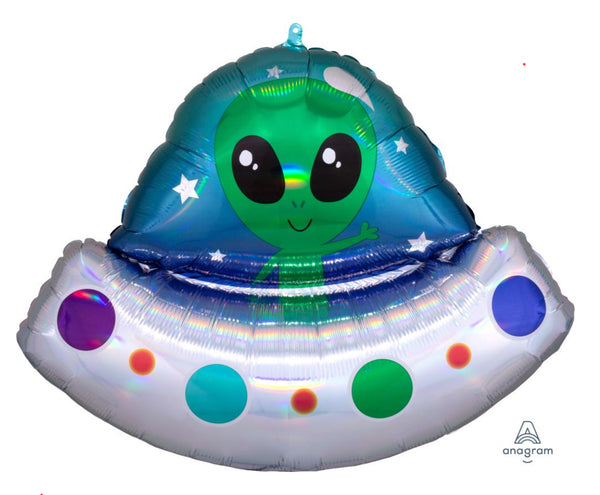 SuperShape Iridescent Alien Space Ship Iridescent Balloon