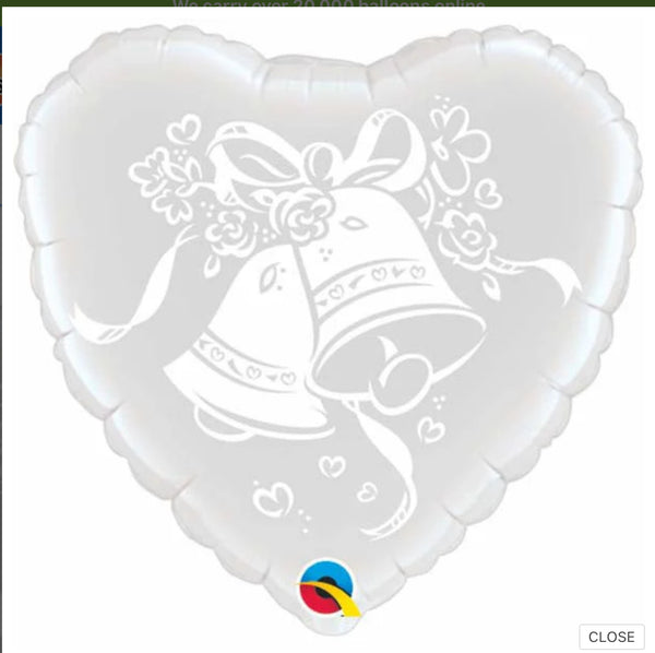 18" Wedding Bells Heart Packaged Mylar Balloon