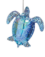 Blue Christmas Sparkle Sea Turtle Ornament