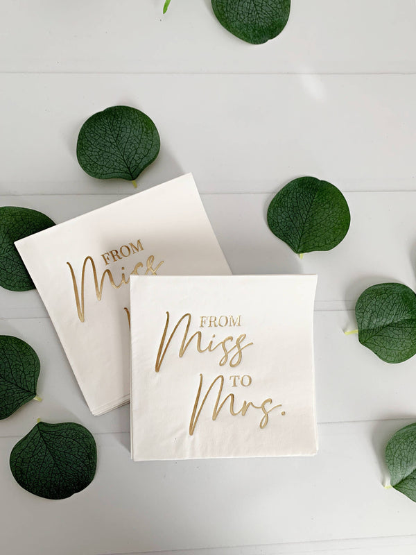 Miss to Mrs Cocktail Napkins - Gold on White | Set 16
