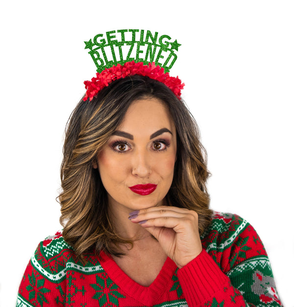 Getting Blitzened Holiday Christmas Party Crown Headband: Red/Green