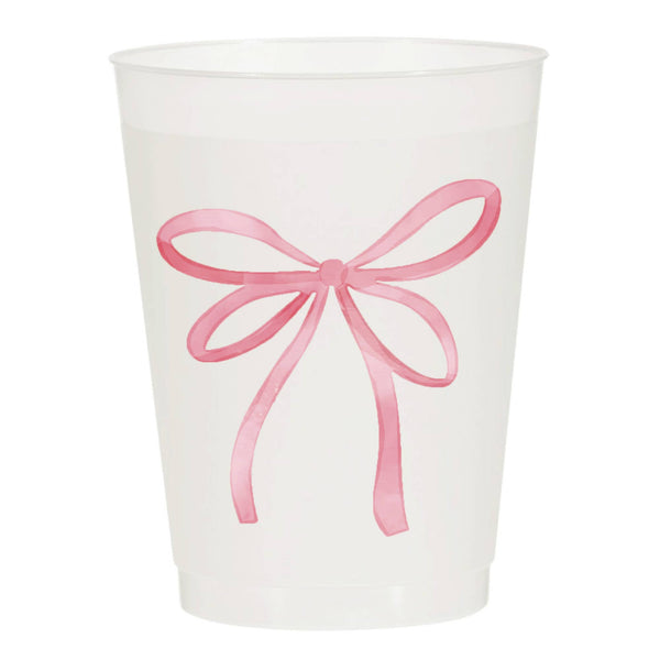 Pink Watercolor Bow Frosted Cups - Valentine's Day: Pack of 10