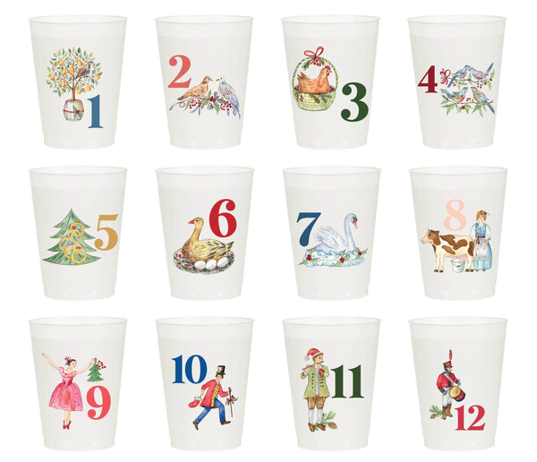 12 Days of Christmas Frosted Cups / 12 Cups - Christmas