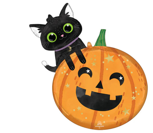 29" Jumbo Halloween Cat & Pumpkin Foil Balloon