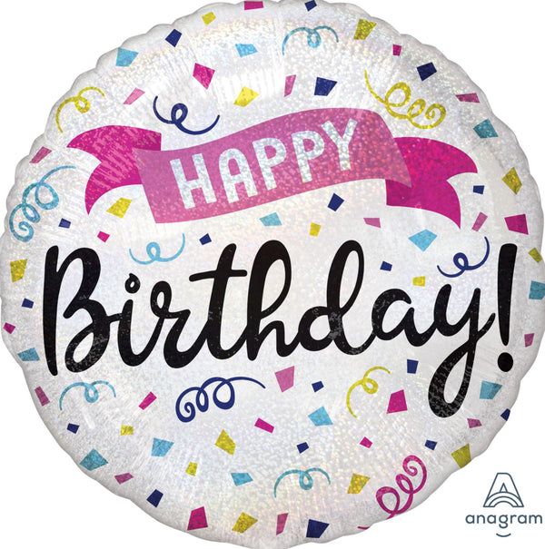 18" Holographic Happy Birthday Sparkle Banner Balloon