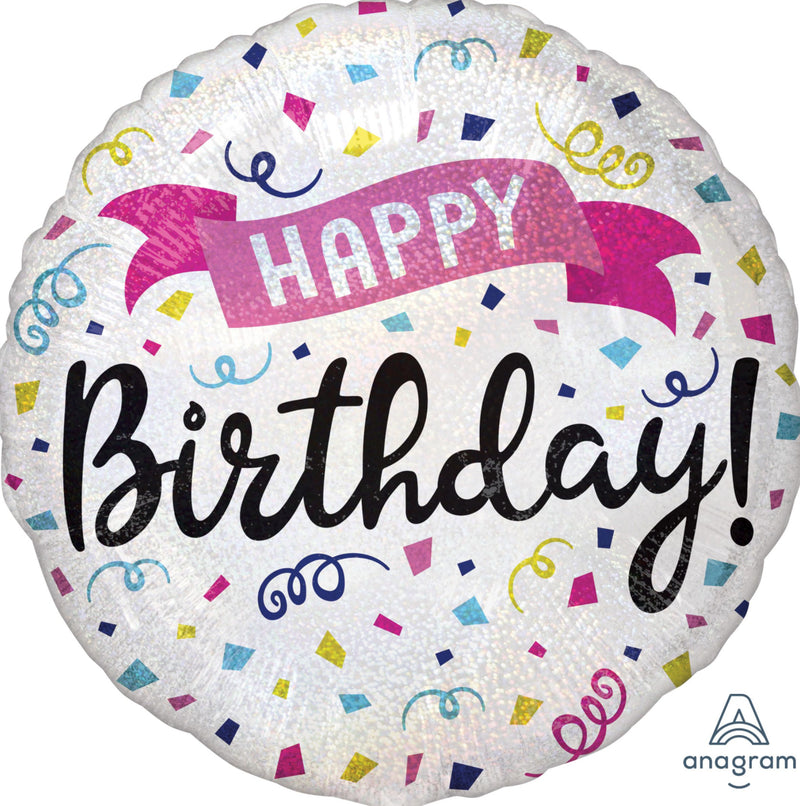 18" Holographic Happy Birthday Sparkle Banner Balloon