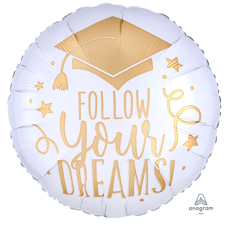 18" Follow Your Dreams White and Gold Balloon