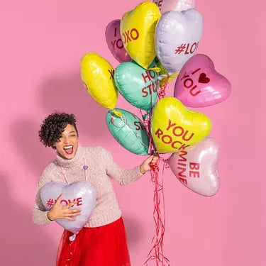 Pastel Conversation Hearts Valentine's Day Foil Balloon Bouquet, 6pc 17”