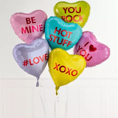 Pastel Conversation Hearts Valentine's Day Foil Balloon Bouquet, 6pc 17”