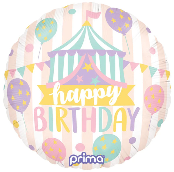 Prima Round Birthday Pastel Circus 18 inch Foil Balloon