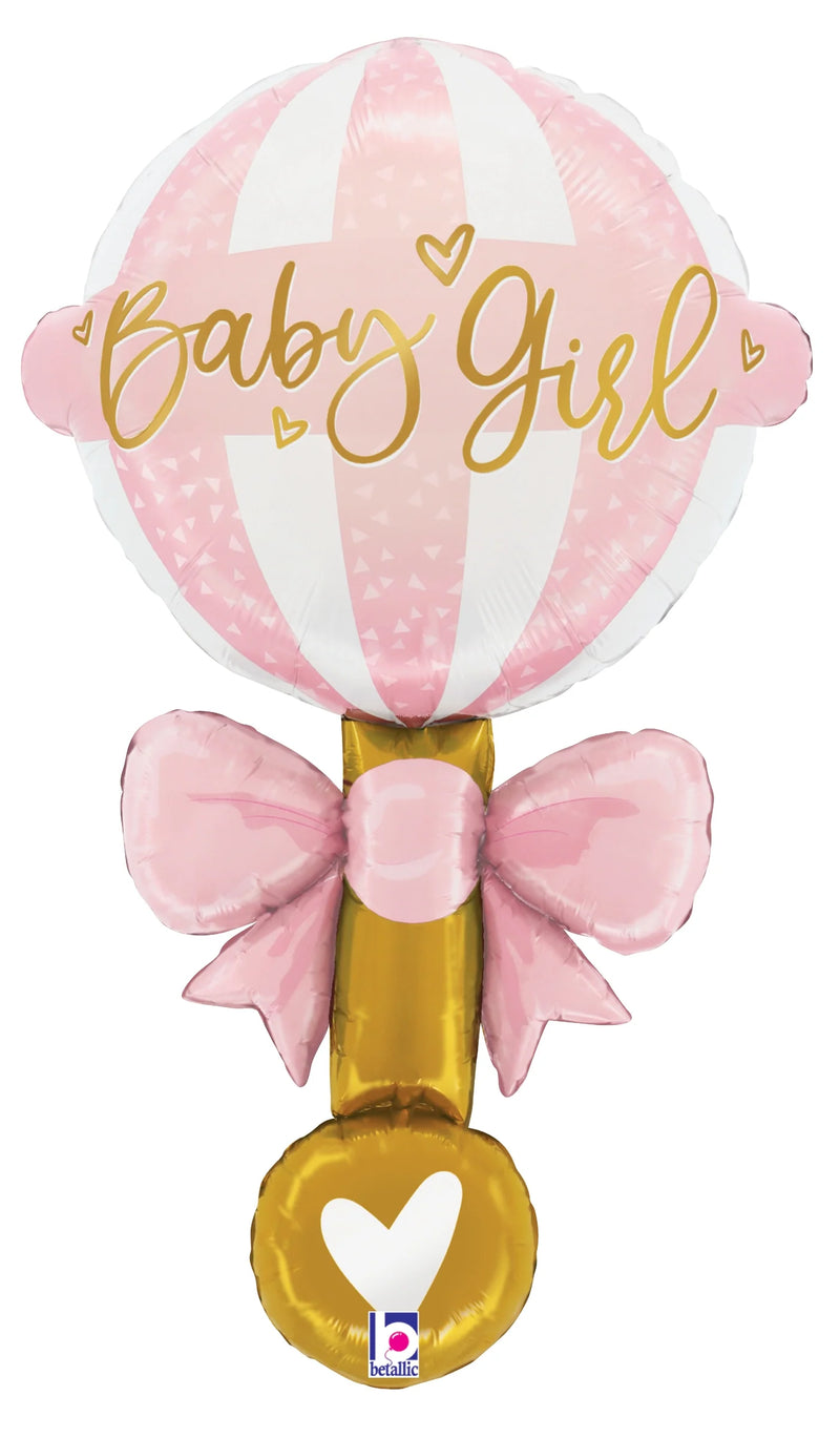 Betallic Satin Baby Girl Rattle 35 inch Foil Balloon