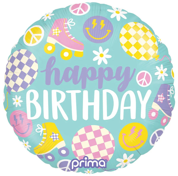 Prima Round Retro Skates Birthday 18 inch Foil Balloon