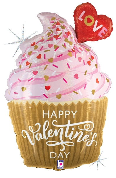 31" Jumbo Balloon Holographic Valentine Golden Cupcake Foil Balloon