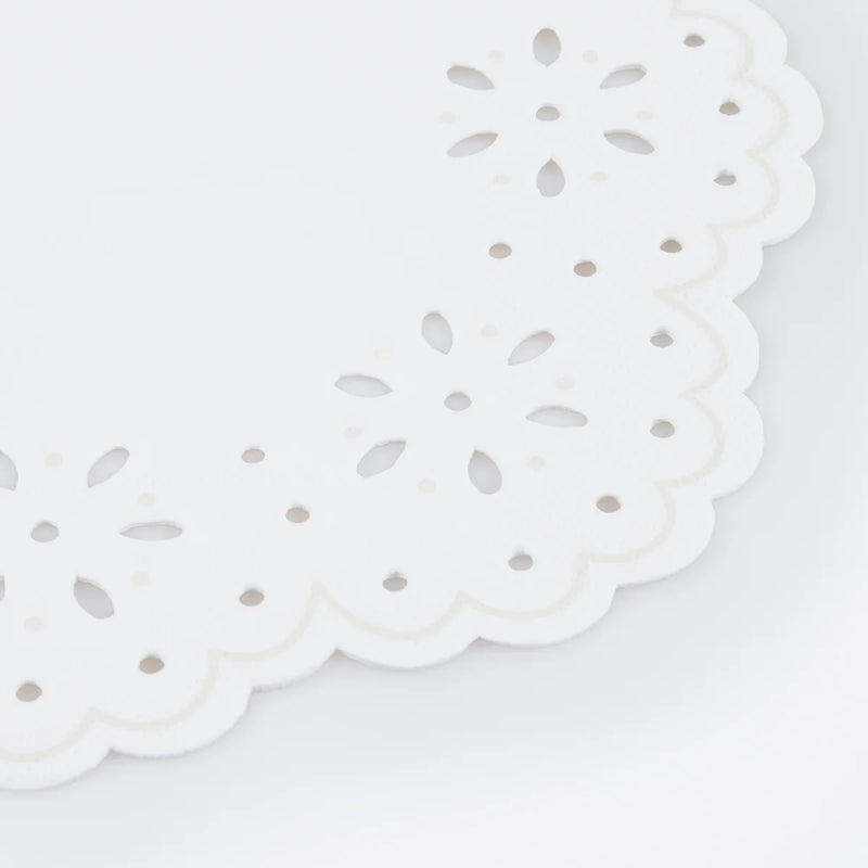 Broderie Anglaise Lace White Large Napkins (x 16)