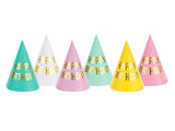 Pastel Happy Birthday Party Hats (x6)