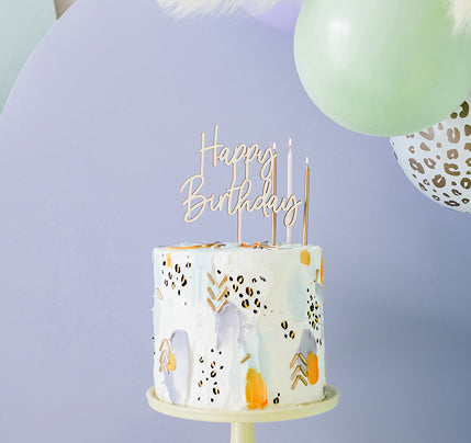 Wooden Happy Birthday Cake Topper